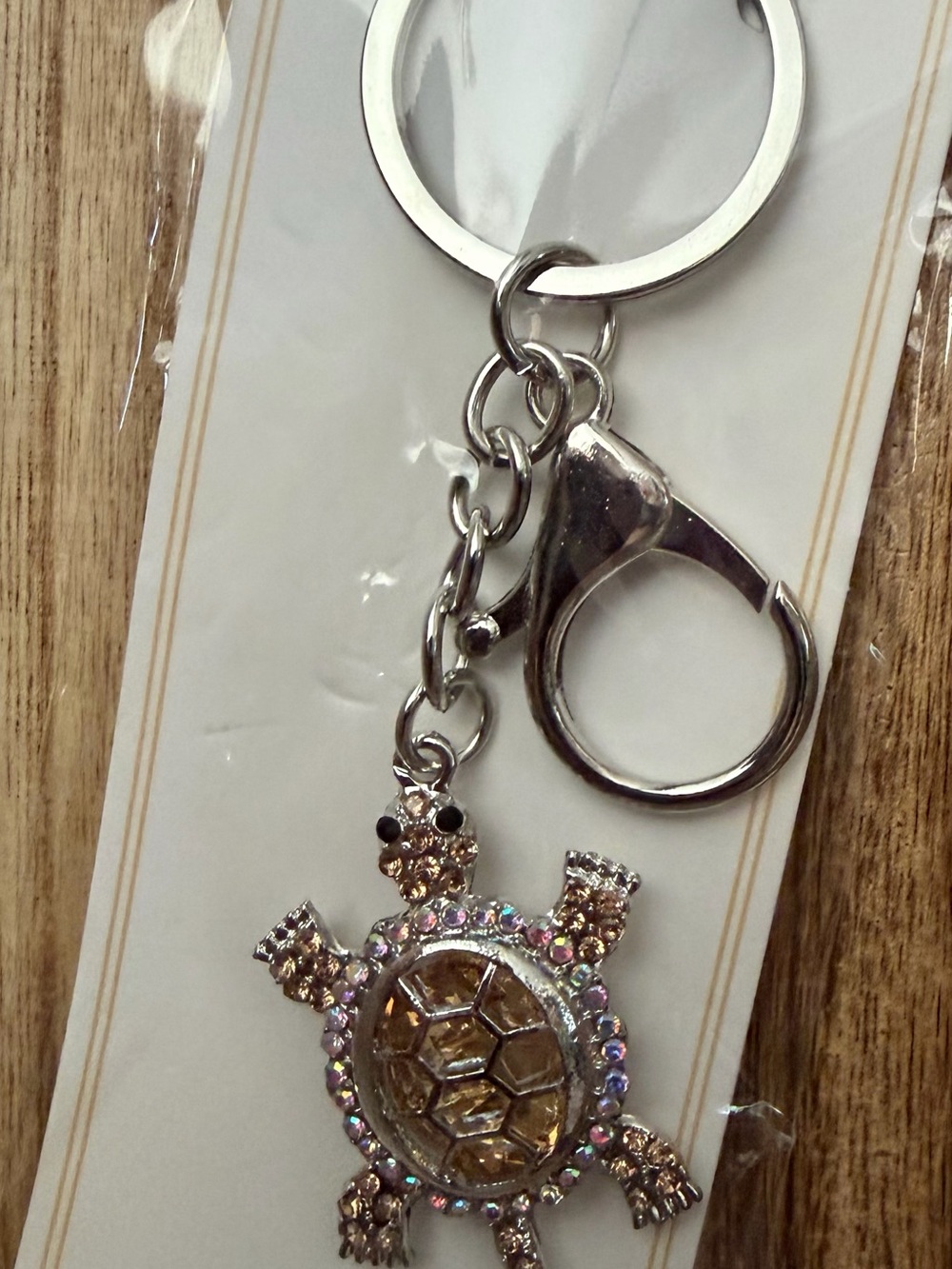 Turtle Keychain Charm - Gold Crystal Accent
